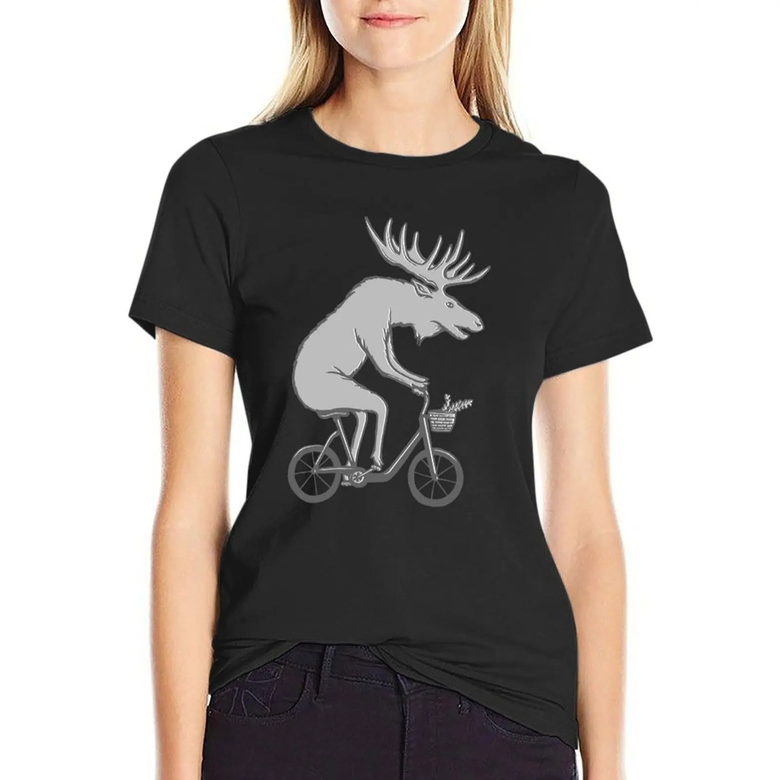 Moose on bike T-Shirt tees summer clothes summer tops korean Women's clothes