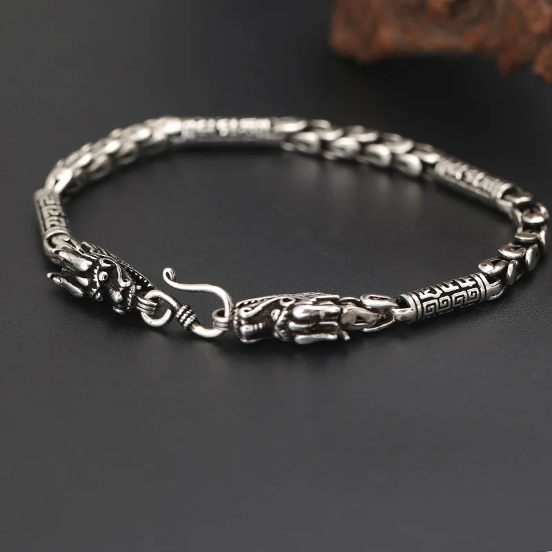 s925 sterling silver jewelry trendyy retro pattern faucet men's bracelet personalized thai silver dragon scale silver chain