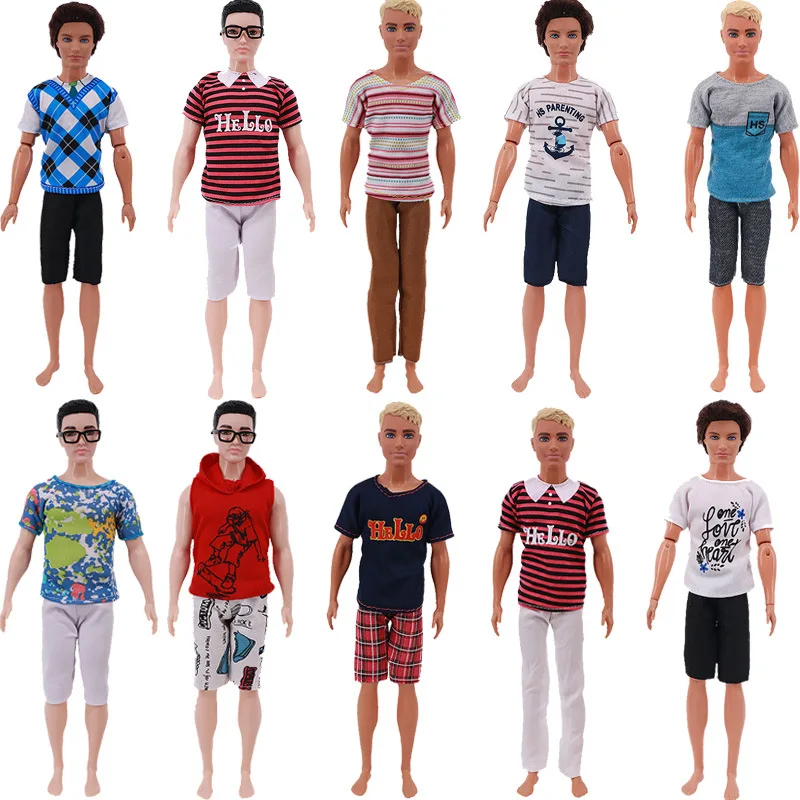 1 Set 2 Piece Suit Boys Summer Men Casual Clothes Sportswear Top Pants Shirt For Barbie Doll Accessories Kids Toy