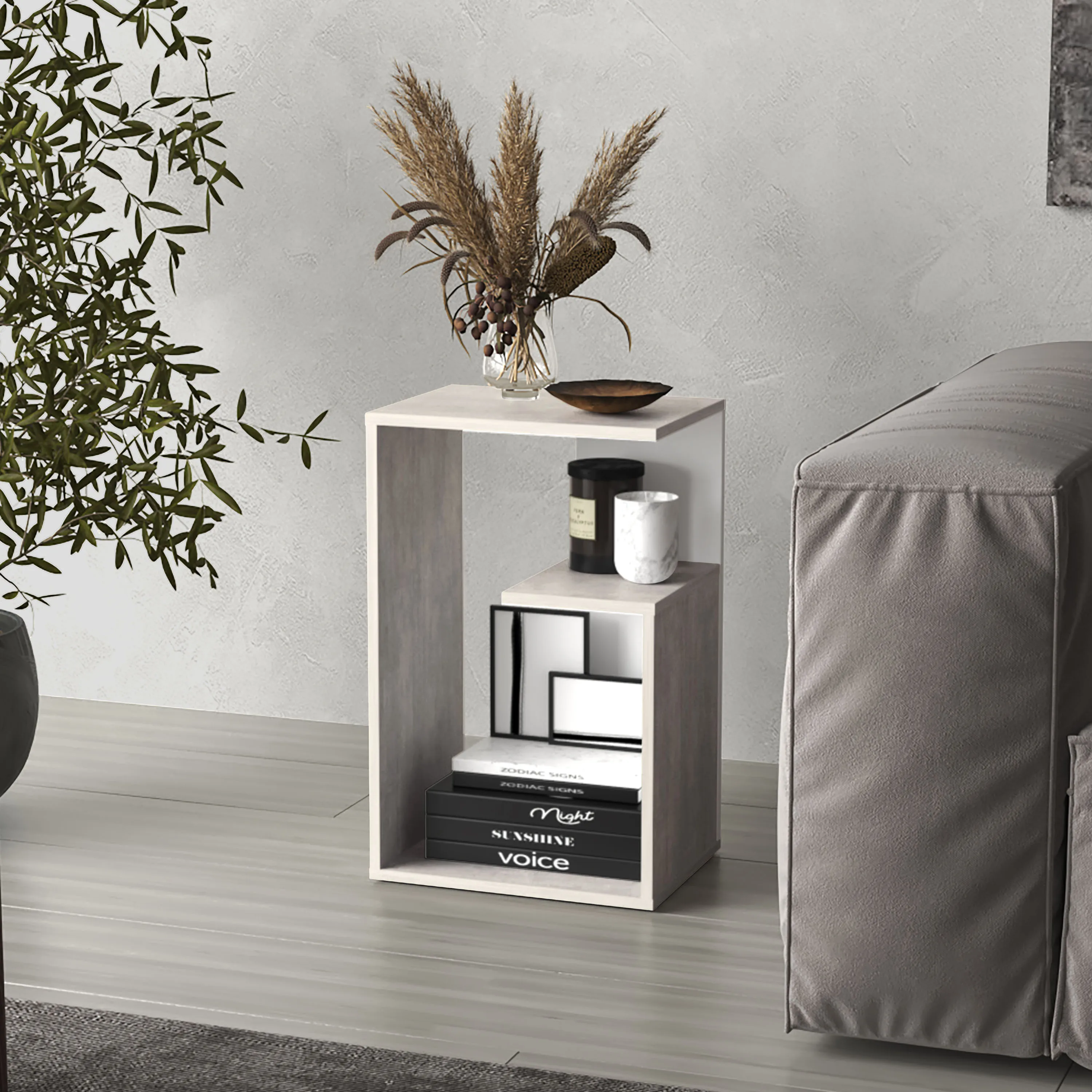 تصميم Everet مقاس 25 بوصة متعدد الوظائف، طاولة جانبية ذات أرفف عالية من 3 طبقات، إطار فولاذي موفر للمساحة لغرفة النوم وغرفة المعيشة والمكتب #6