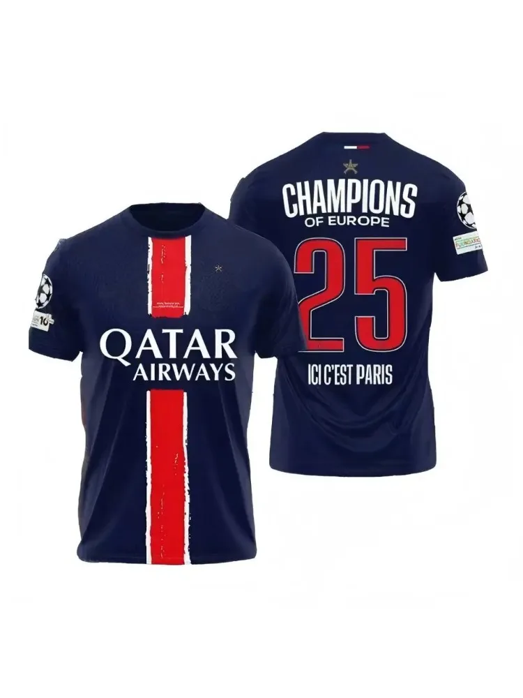 AliExpress Summer Paris Saint-Germain PSG champion Dembele 3D printing quick-drying breathable men's jersey parent-child boy short-sleeved