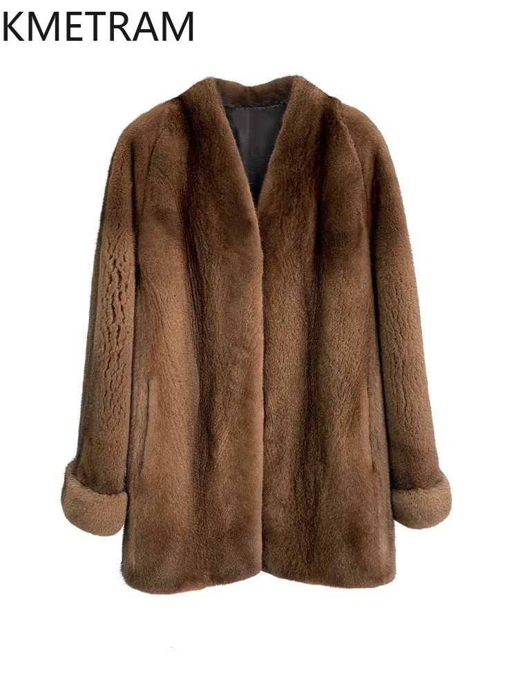 KMETRAM 100% Natural Velvet Whole Mink Fur Coat Woman Mid Length Fur Jacket Warm Women' s Clothes Winter 2025 fourrures femmes