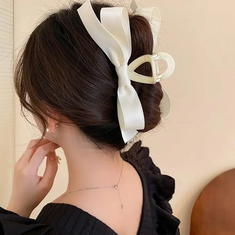 New Fashion Ribbon Double Sided Bow Girl Grab Clip Back Spoon Pan Hair Shark Clip Women\'s Sweet and Simple Accessories Hair Clip