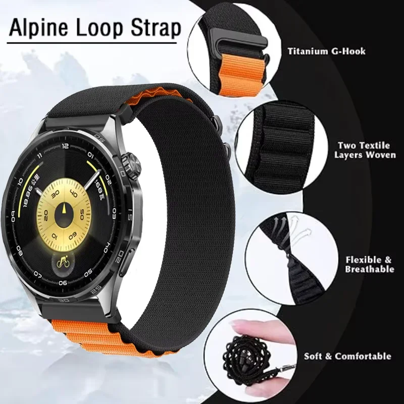Correa de nailon alpino de 20/22mm para Huawei Watch 5 4 GT6-5-4-3 Pro 46mm pulsera cómoda de repuesto para Amazfit Balance 2/Bip 6