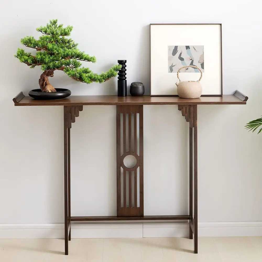 

Vintage 2-Tier Bamboo Entryway Table with Storage and Display Shelf for Living Room (102x29x83cm)