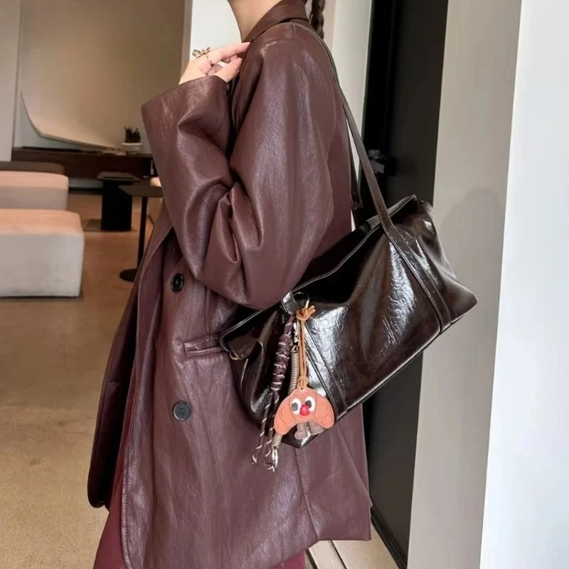 Luxury Soft Leather Large Capacity Square Fashion Tote Shoulder Bag for Women Korean Shopping Underarm Handbag