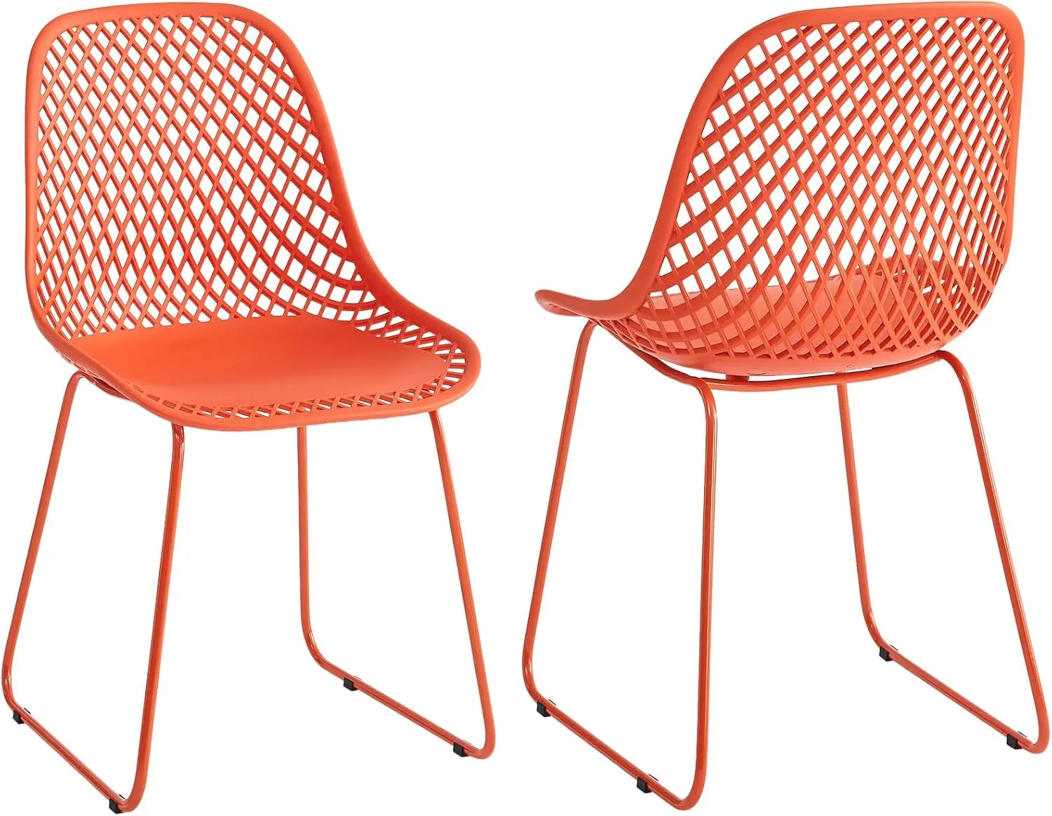 

Modern Plastic Dining Chairs Set of 2, Stable Indoor/Outdoor Kitchen Chairs with Metal Legs for Cafes