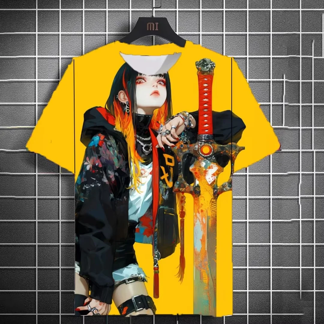 Summer Japanese-style Cartoon Girl 3D Print T-shirts Women Men Fashion Casual Y2k Short Sleeve T Shirt O-neck Tees Tops Clothing