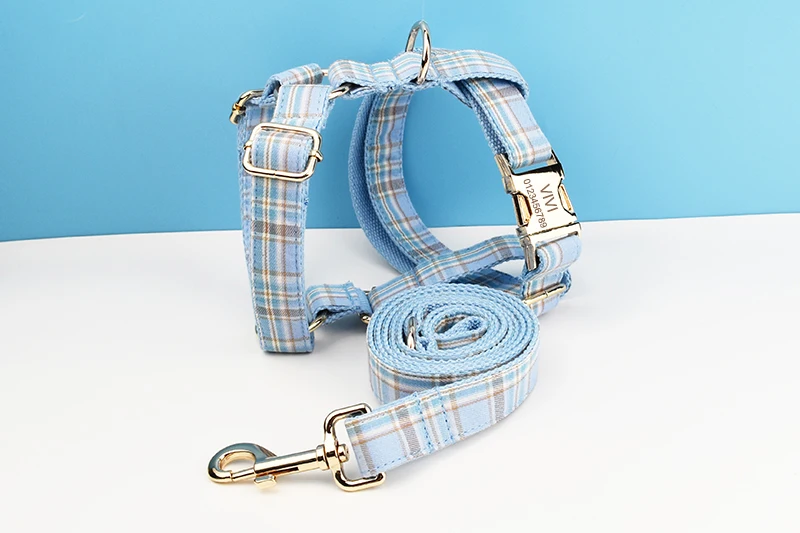 Kariertes Hundehalsband und Leinen-Set für Hunde, individuell graviertes Namensschild, Heimtierbedarf, Hundeleine, Gittermuster 16 – Detail 7