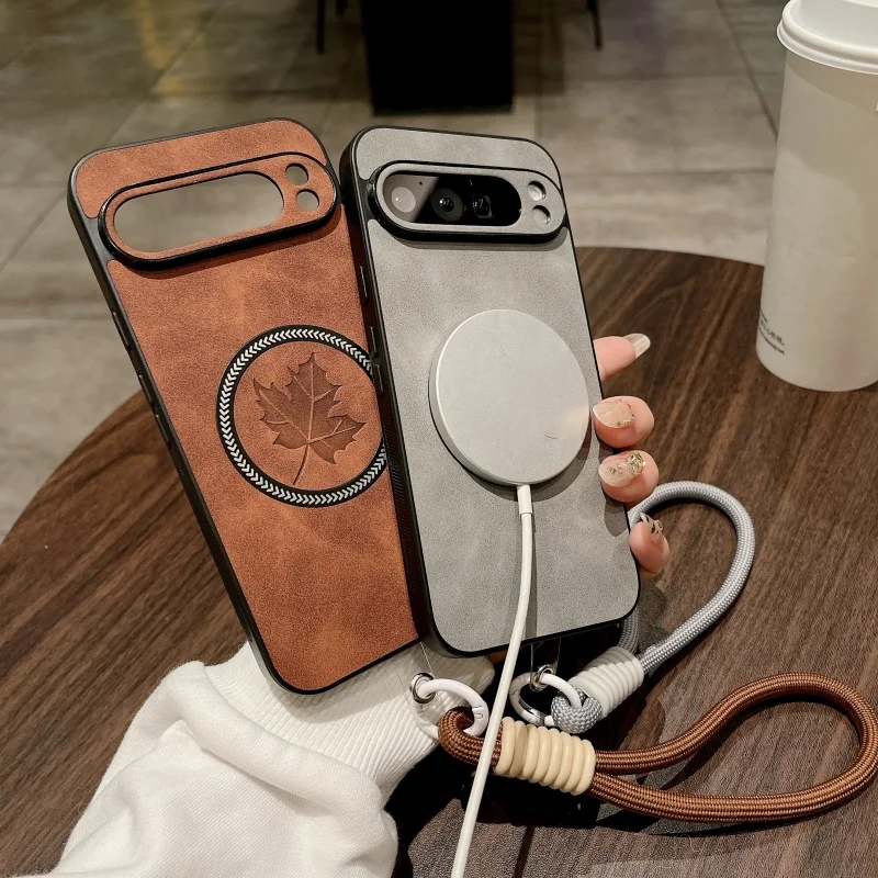 Luxuriöse Business-PU-Leder-Handyhülle mit glatter Oberfläche und Magnetverschluss für Google Pixel 10A 10 ProXL 9 8 7 Pro, Anti-Verlust-Lanyard-Rückseite