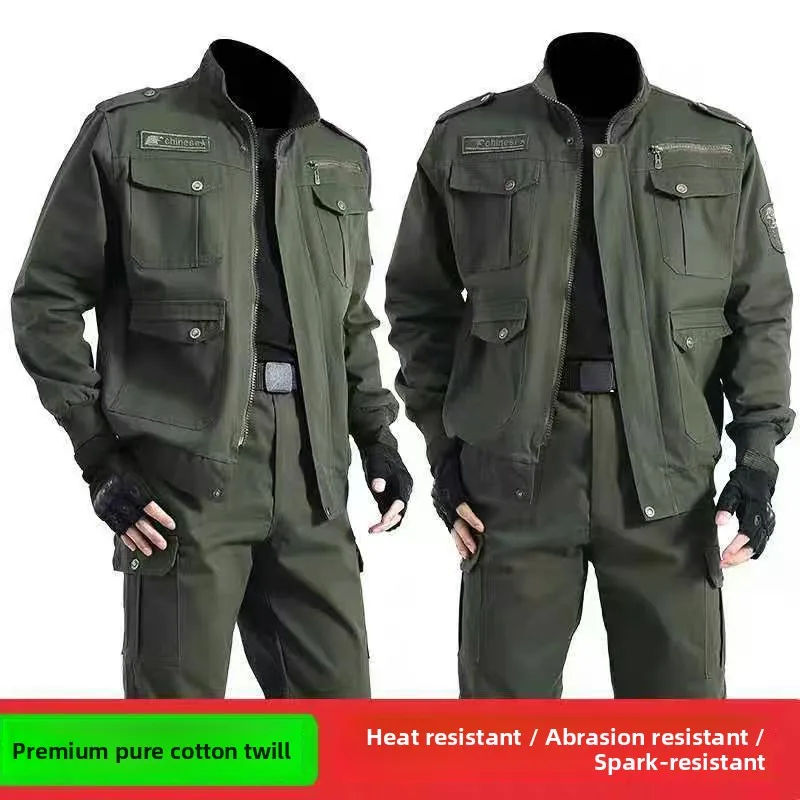 Thickened Pure Cotton Work Uniform Set Men's Protective Clothing Anti-Heat Flame Retardant Construction Site Workwear