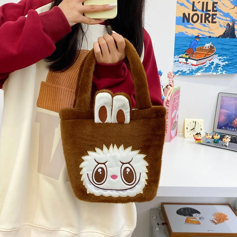 Monster Labubu Plush Hand Bag Kawaii Portable Makeup Bag Purse Wallet For Women Girls Mochila Infantil Menina Lady Travel Bag