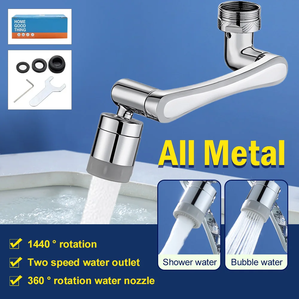 Stainless steel Universal 1080 °Swivel Robotic Arm Swivel Extension Faucet Aerator Kitchen Sink Faucet Extender 2Water Flow Mode