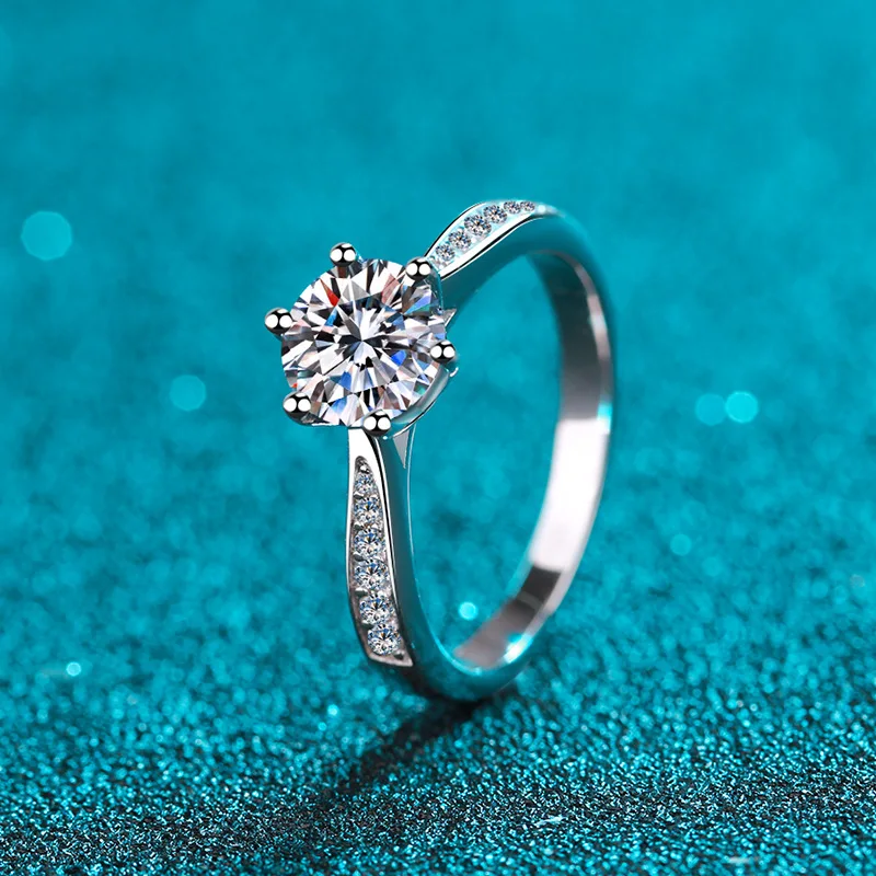 SGARIT 0.5/1/2/3 Carat Six Claws Micro-set Moissanite Engagement Ring for Women S925 Silver Plated 18K Gold Wedding Band Jewelry