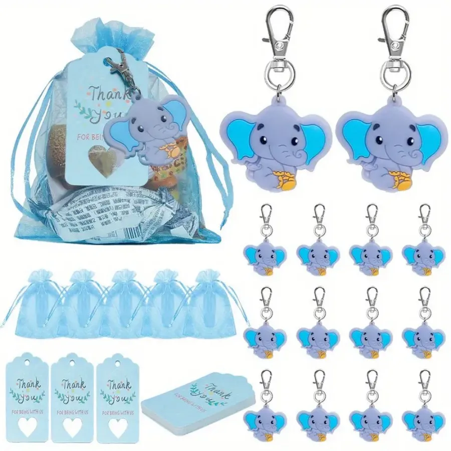 10pcs/set, Cute Elephant Keychains for Gender Reveal, Birthday, and ShowerParties - Perfect Party Favors，Package includes 10 Ele