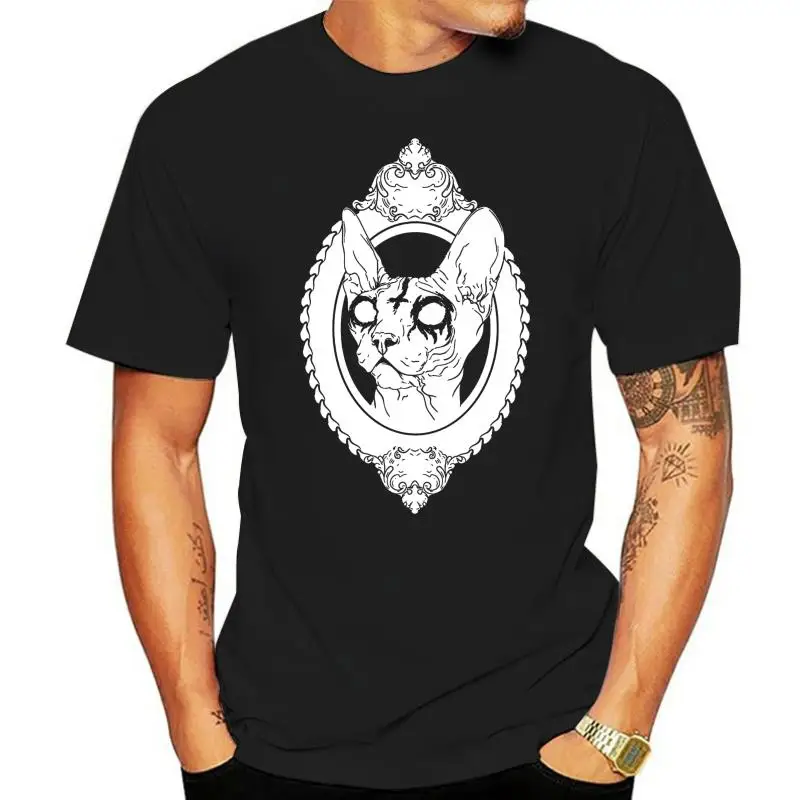 Black Metal Sphinx Kitten In Baroque Frame I Goth T-Shirt Top Quality Cotton Casual Men T Shirts Men Free Shipping Top Tee