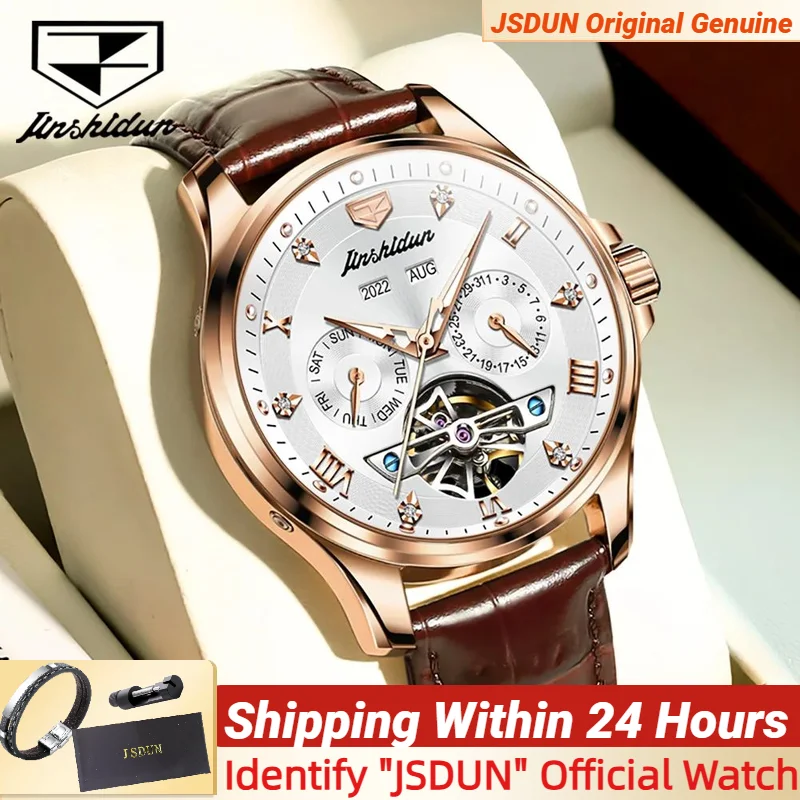 

Автоматические Мужские часы JSDUN 8926, дизайнерские водонепроницаемые Роскошные Брендовые мужские наручные часы с кожаным ремешком, оригинальные