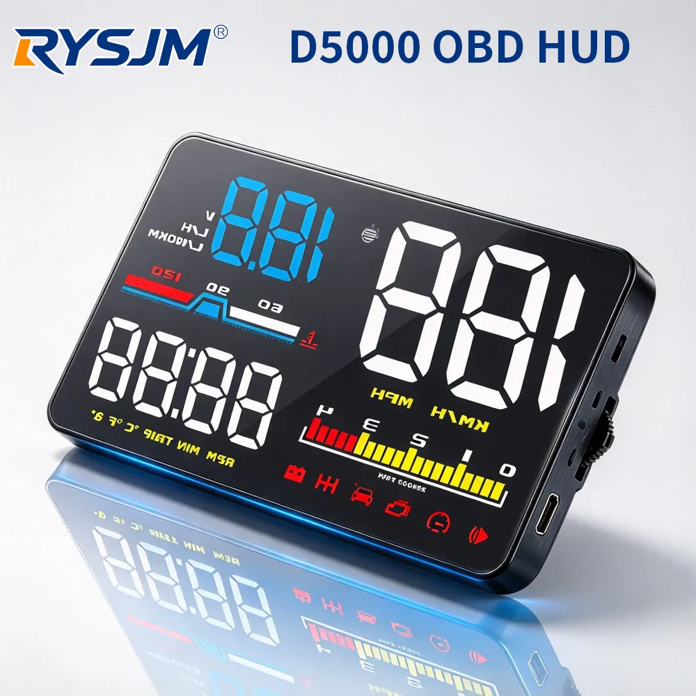 Auto Electronic Accessories D5000 OBD2 HUD Head Up Display Digital Speedometer Windshield Projetor Meter Security Alarm