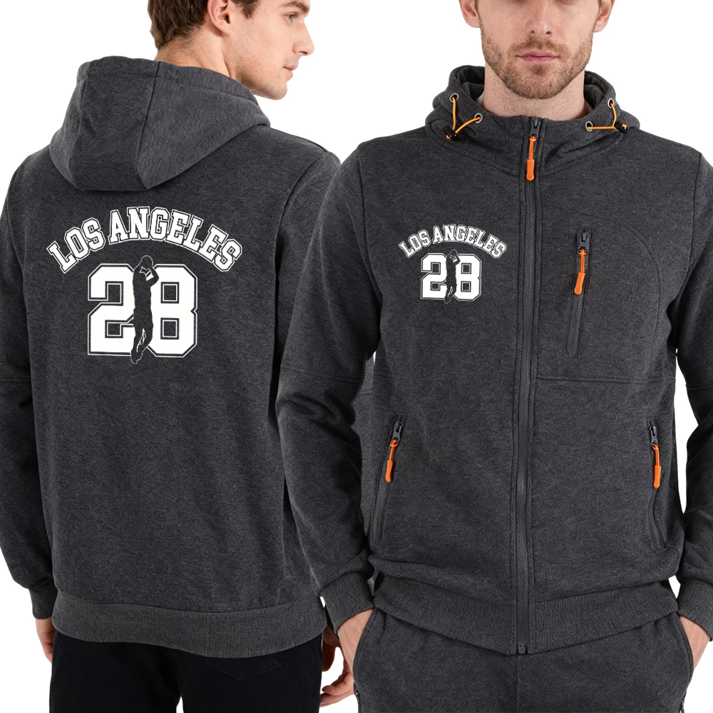 

Los Angeges Number 28 Print Zipper Hoodie Man Fashion Fleece Hoody Autumn All-Match Sportswear Street Tops Personality Coat