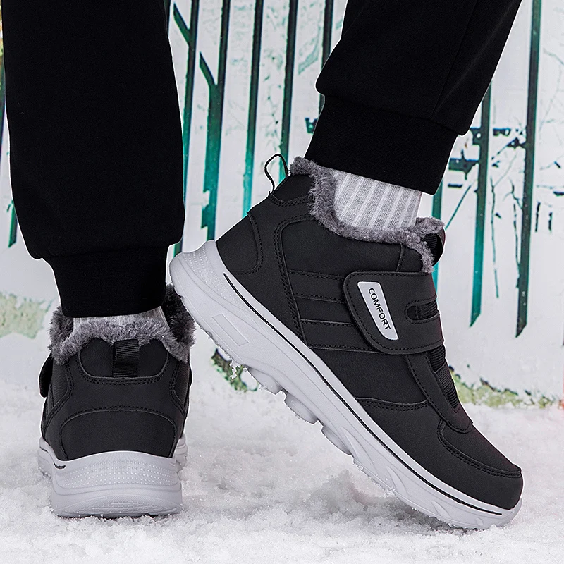Men Snow Boots plush warm Winter Anti Slip fur Warm Cold Proof Snow Boots High Top Platform Lace Up Outdoor Work Boots men