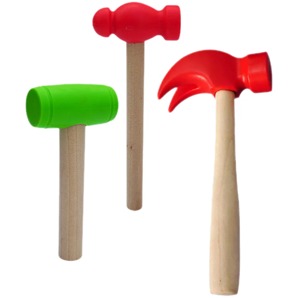 3 Pcs Pretend Play Hammers Pounding Toys Simulated Small Wooden Children’s Kids Mini