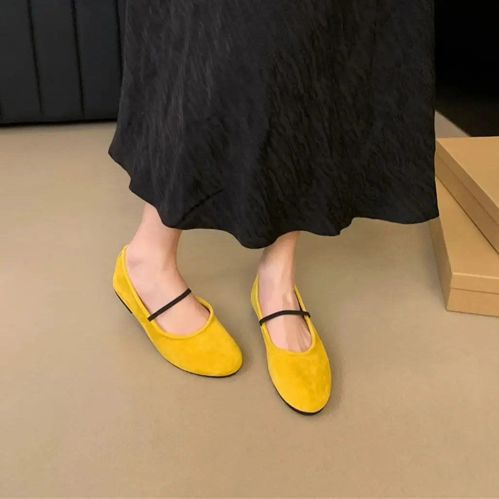 Bailamos New Women Flats Fashion Suede Round Toe Ladies Elegant Ballerinas Shoes Casual Slip On Mary Jane Shoes Mujer