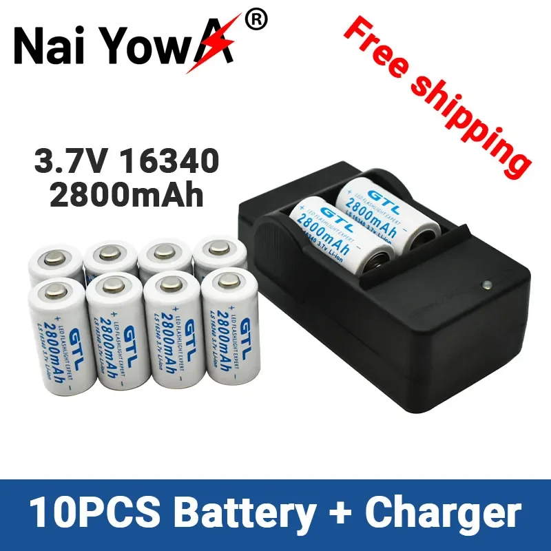 

New 3.7V 2800mAh Lithium Li-ion 16340 Battery CR123A Rechargeable Batteries 3.7V CR123 for Laser Pen LED Flashlight Cell+Charger