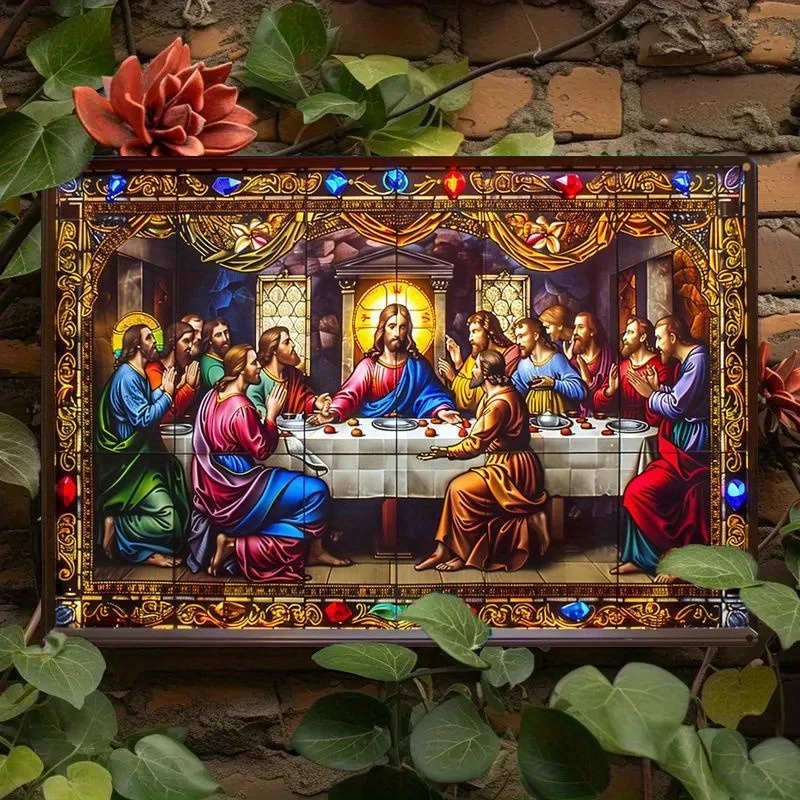 

2D Flat Jesus and Apostles Last Supper Aluminum Wall Hanging, Religious Art Decoration for Home, Office, 7.9x11.8"/11.8x17.7"
