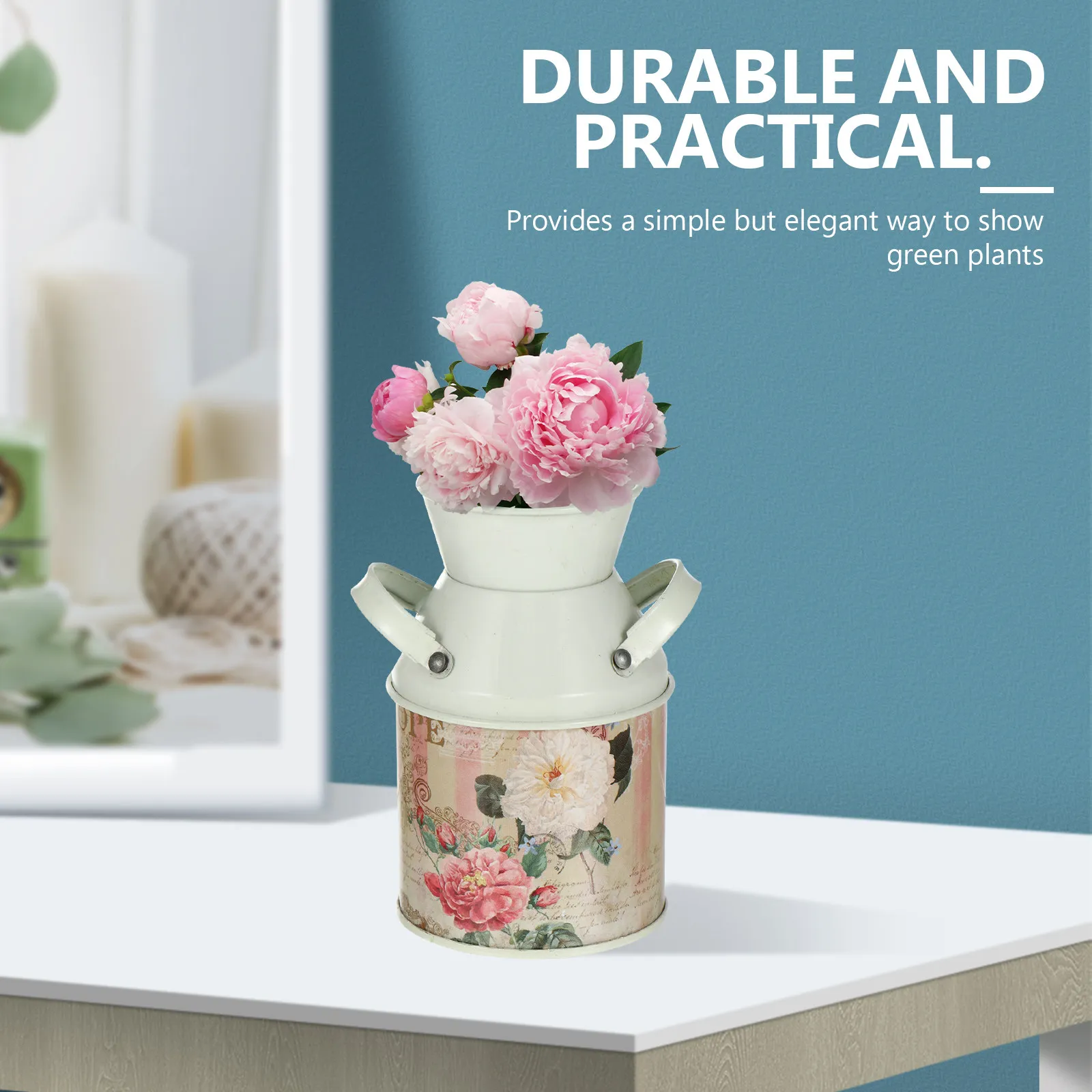 2 Pcs Flower Vase Iron Metal Bucket Decorative Table Desktop Floral Containers Arrangement