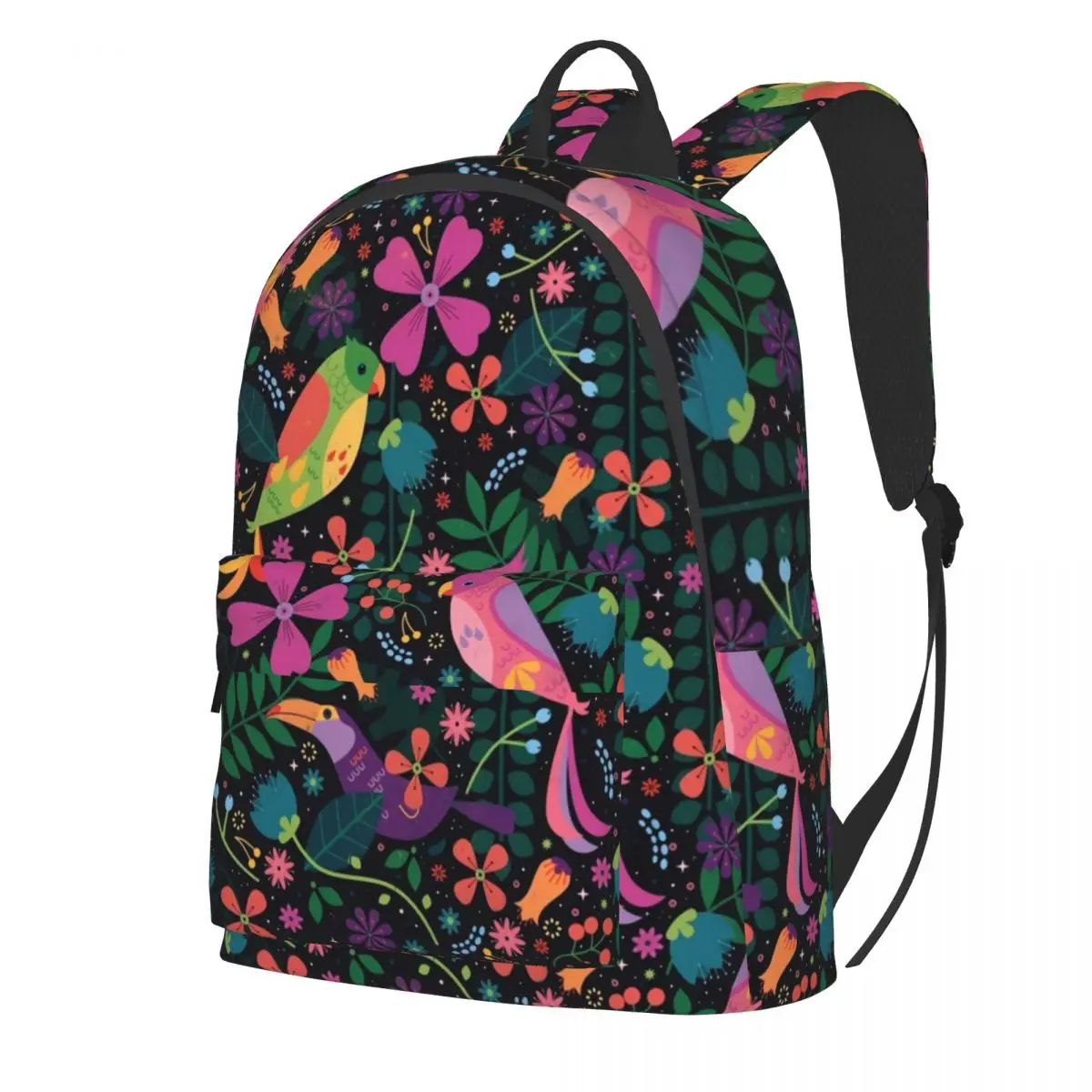 

Parrot Floral Print Backpack Enchanted Birds Camping Backpacks Female Aesthetic School Bags Design Soft Rucksack