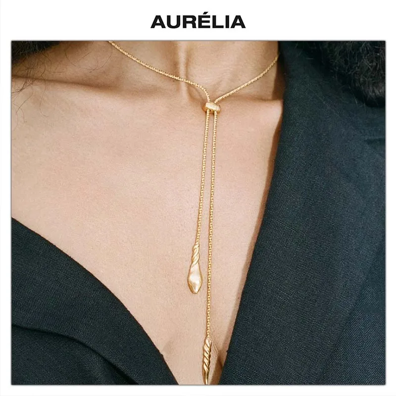 

Europe America Brass 18K Gold Plated Long Spiral Patterned Pendant Adjustable Necklace Women Party Personalized Jewelry