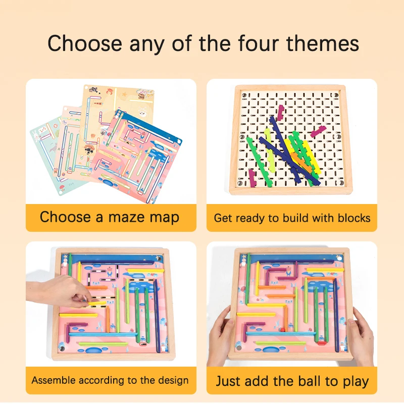 لعبة المتاهة الخشبية القابلة للفصل ذات 4 أنماط - موضوعات الفضاء/السيرك/القراصنة/الحيوانية مع خرز مسارات قابلة للتعديل وصعوبة تقدمية #4