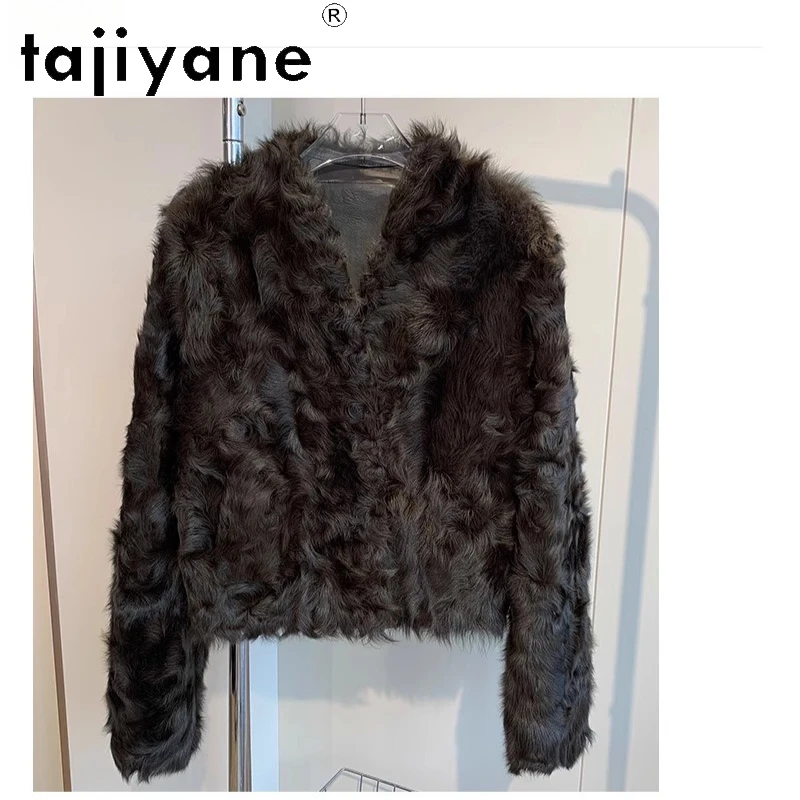معطف فرو عكسي من صوف الغنم من صوف الغنم الحقيقي 100% من TAJIYANE للنساء 2025 ملابس خارجية شتوية قصيرة أنيقة ملابس نسائية أربعة