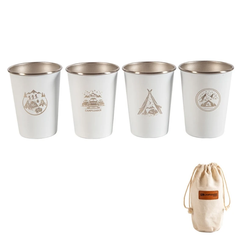 4Pcs Stainless Steel Outdoor Camping Tumbler Cup with Storage Bag Water Beer Mug