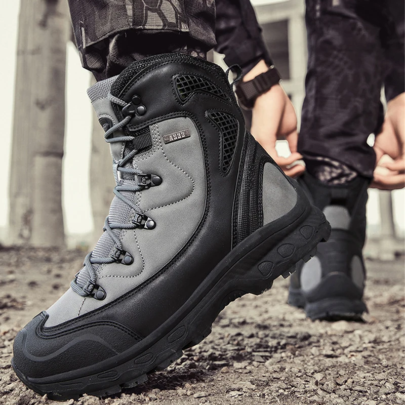 Men Tactical Boots Outdoor Hiking Trekking Shoes Non-slip Thick Sole Military Combat Boots Waterproof Work Casual Shoes for Men