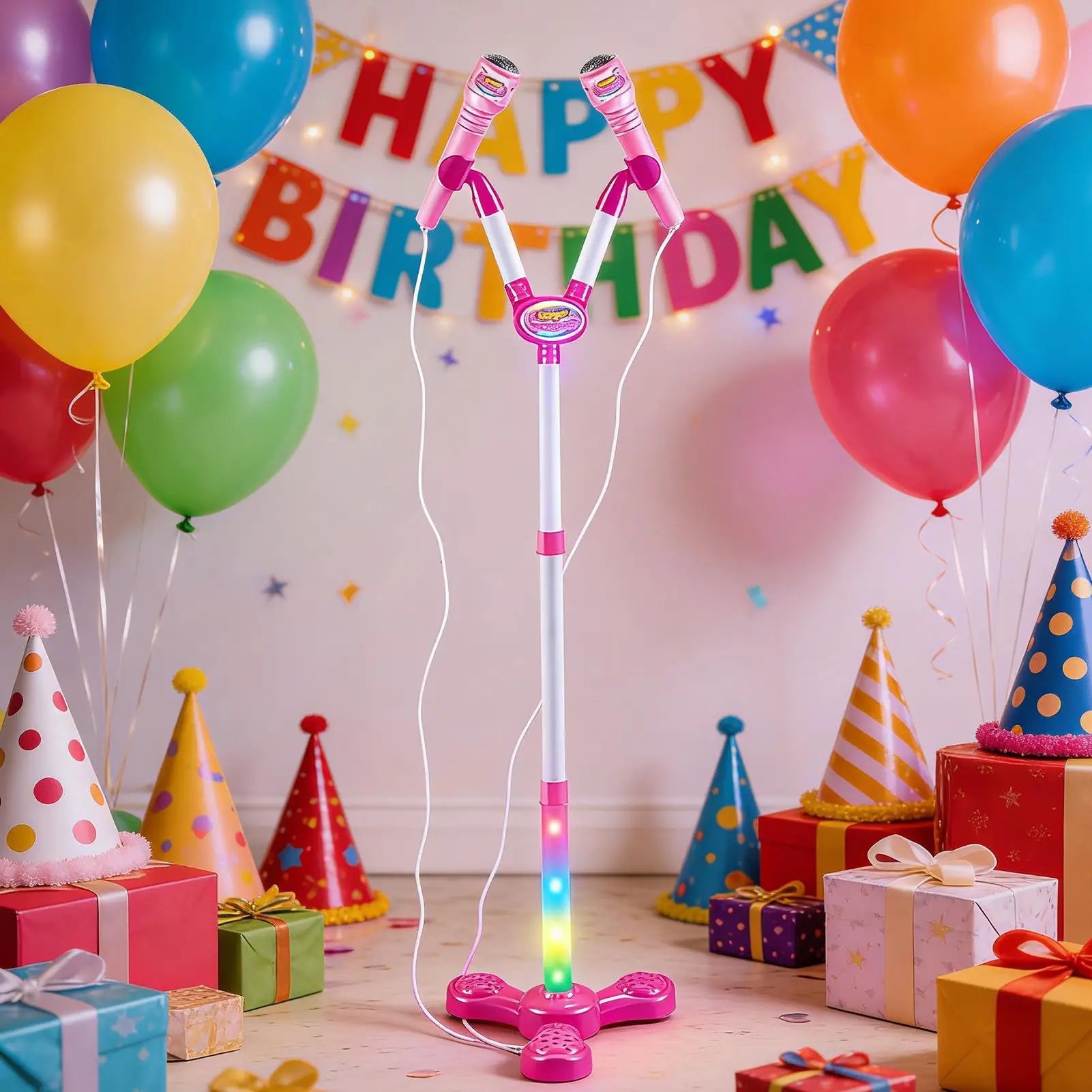 Kids Stand Up Microphone Karaoke Supplies With Colorful Light Children's Microphone Toy For Boys Girls Preschoolers Birthday