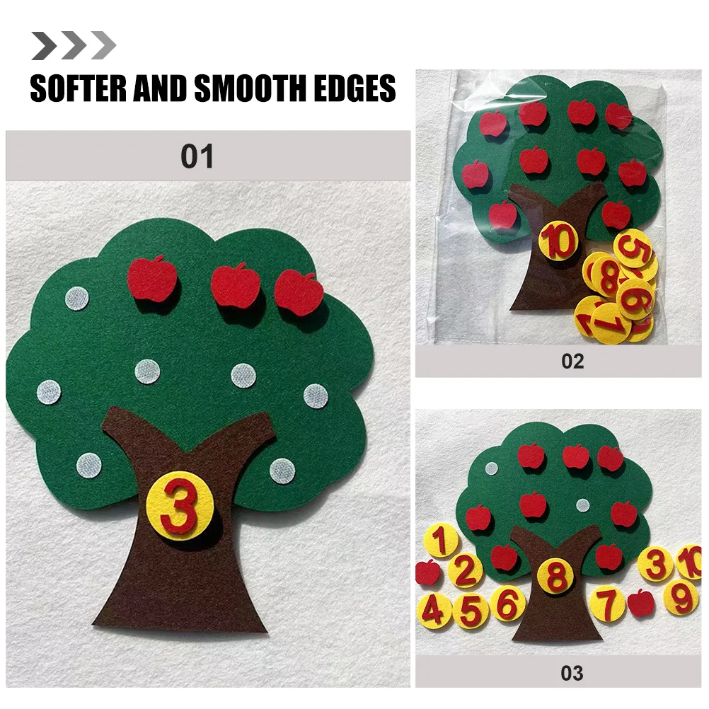 2 conjuntos de números de maçã, brinquedo infantil, brinquedos educativos não tecidos, frutas de feltro