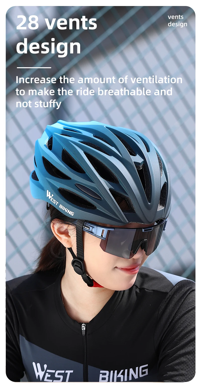 WEST BIKING Fahrradhelm Ultraleicht Integral Geformt 28 Belüftungsöffnungen Farbverlauf Verstellbare Größe M L Rennrad MTB Fahrradhelm Unisex – Detail 4