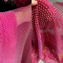 Luxury Diamond mesh fabric AB Color high-gloss stretch mesh dress full of diamond high-end custom fabrics
