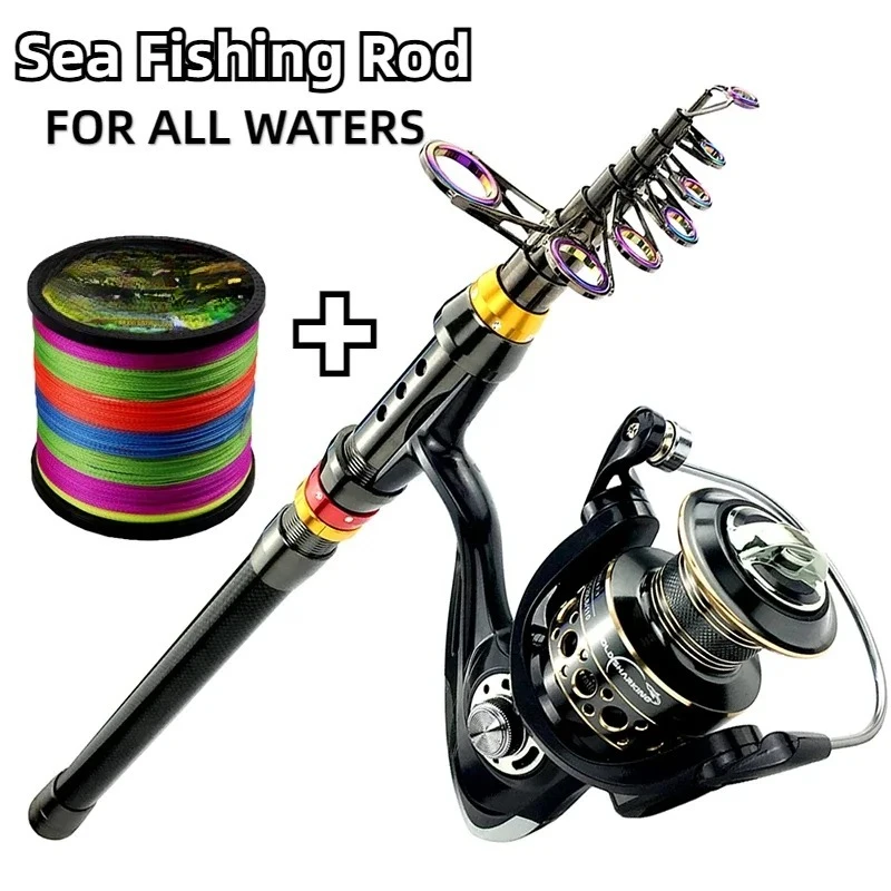 Combo de pesca caña carbono carrete metálico para agua salada y dulce - imagen 2