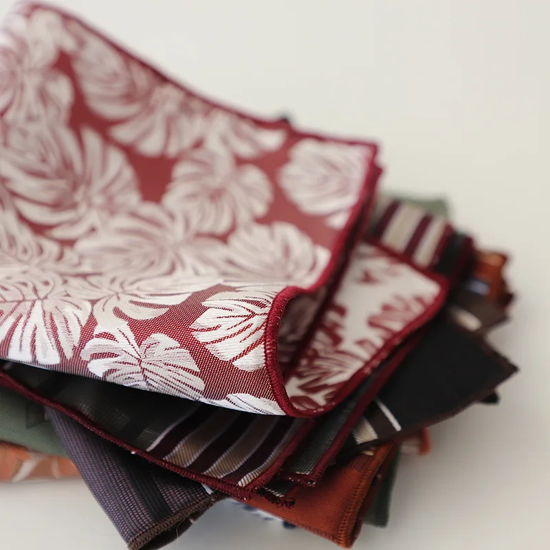 24Cm Sapu Tangan Bergaris Titik Hijau Coklat Persegi Saku Bunga Mewah Aksesori Setelan Pesta Pernikahan Dasi Sapu Tangan Lembut Formal