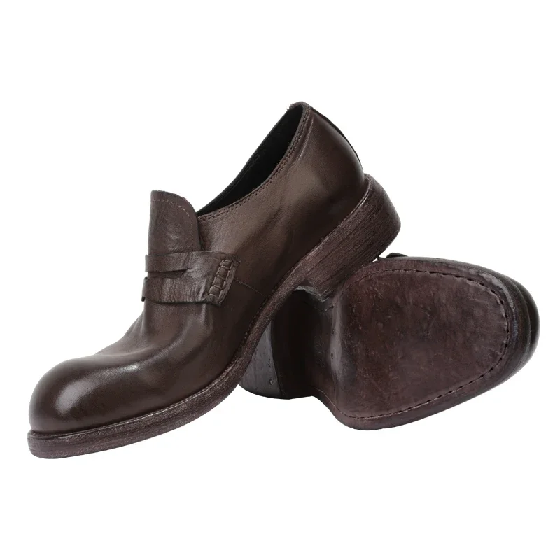 Handmade horsehide Goodyear-Leather Sole Large Head Cover Foot Casual Leather Shoes Thick Soled American Loafers