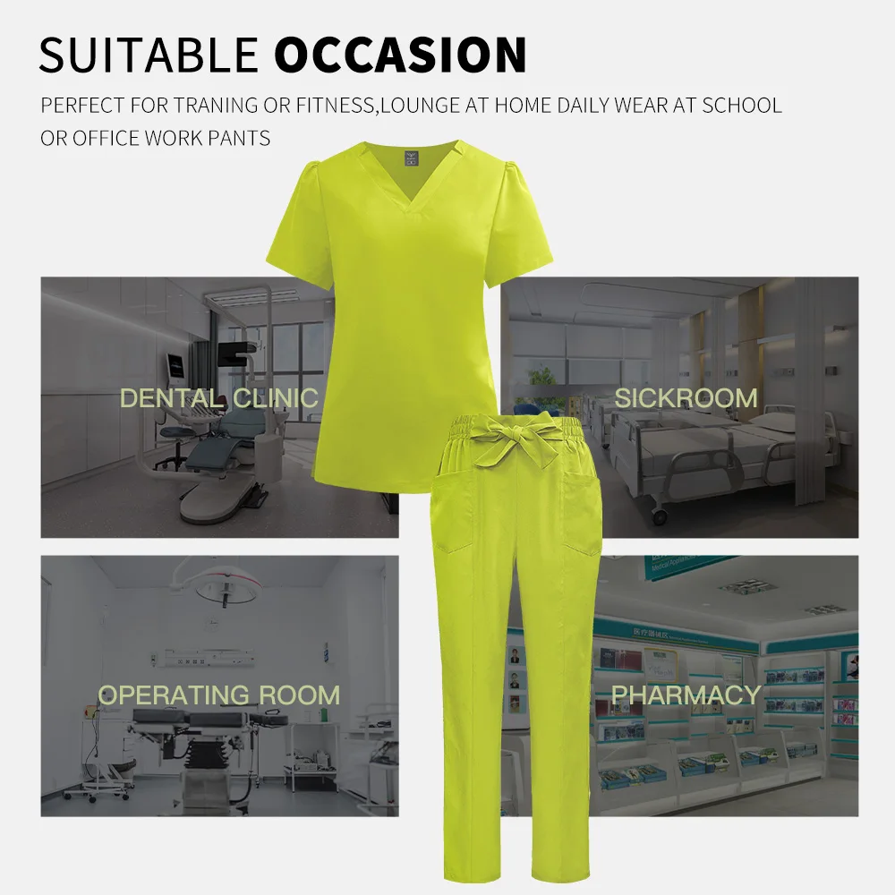 زي عمل لصالونات التجميل للنساء بأكمام قصيرة ملابس عمال سبا للحيوانات الأليفة ممرضة جراحة بدلة الرعاية الصحية الطبيب زي فرك الملابس