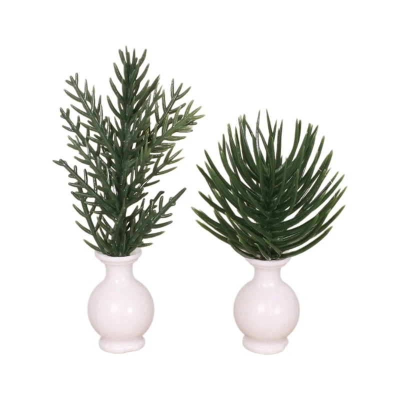 

1pc Dollhouse Mini Plastic Simulation Vase Green Plant Miniature Model Mini Floral Arrangement Toy Ornaments