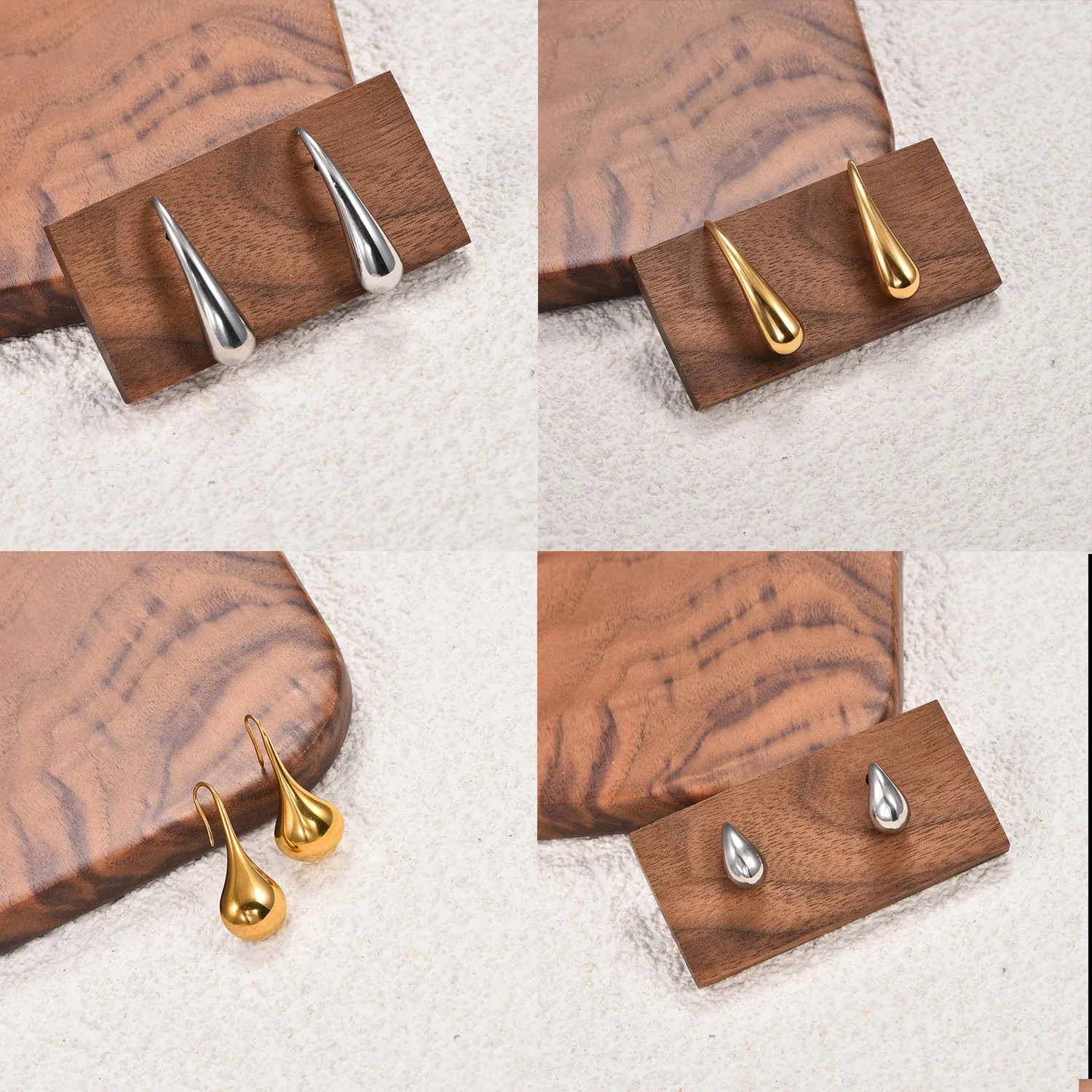 2 Stück/Paar, silberfarben, goldfarben, Edelstahl, tropfenförmige Ohrstecker, verblasst nicht, poliert, für Damen, Ohrhaken, Schmuckzubehör. – Detail 1