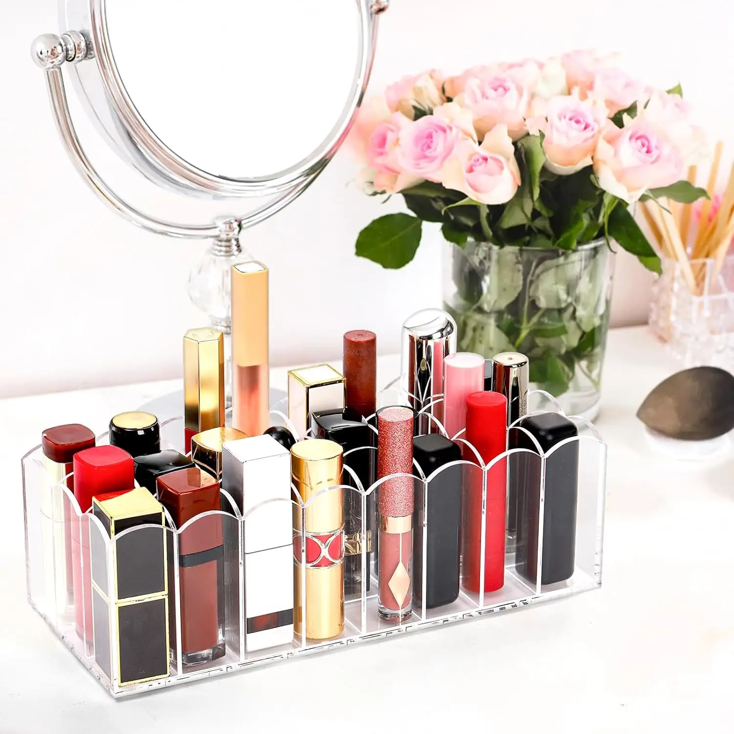 2 Pack Lip Gloss Holder Organizer, 24 Spaces Acrylic Lip Gloss & Makeup Holder, Lipgloss Display Case for Tall Products