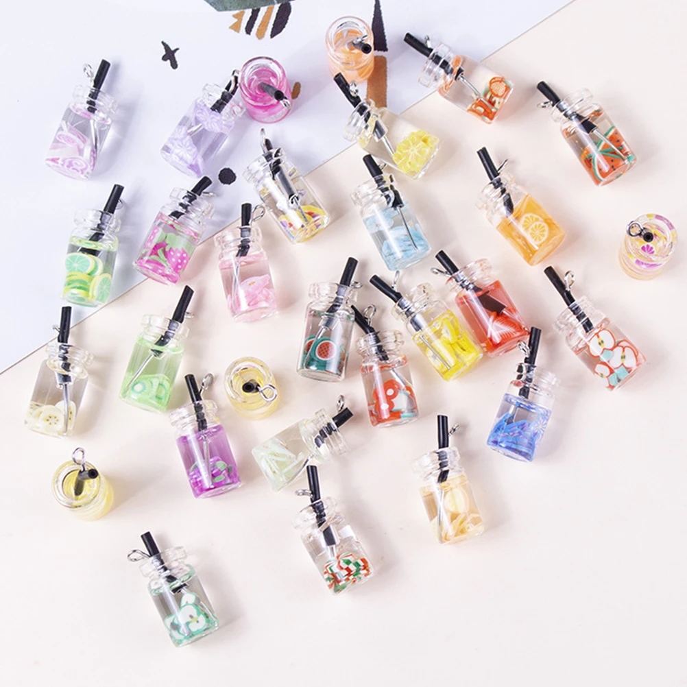 

20 Pcs Mini Beverage Bottle Resin DIY Accessories 10mmx18mm R om Colors Jewelry Pendant Crafts Charms Keychain Materials