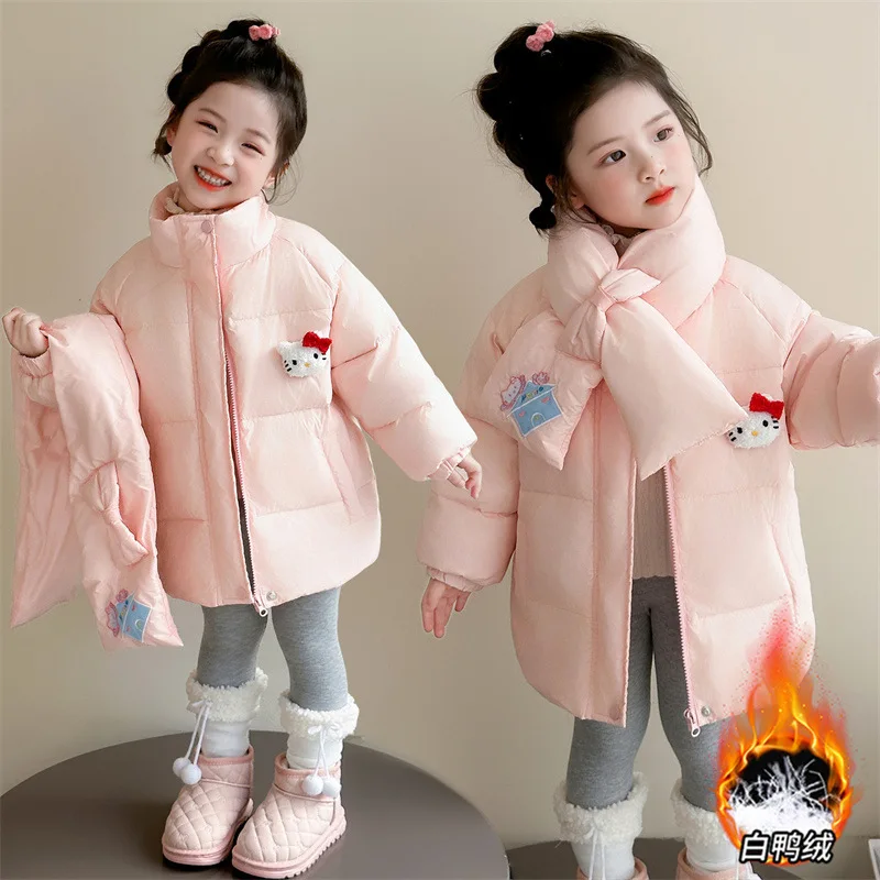 

Anime Hello Kitty Girls' Down Jacket Kid's Winter Clothing Thick Duck Down Jacket Baby's Winter Warm Cotton Jacket Warm Coat