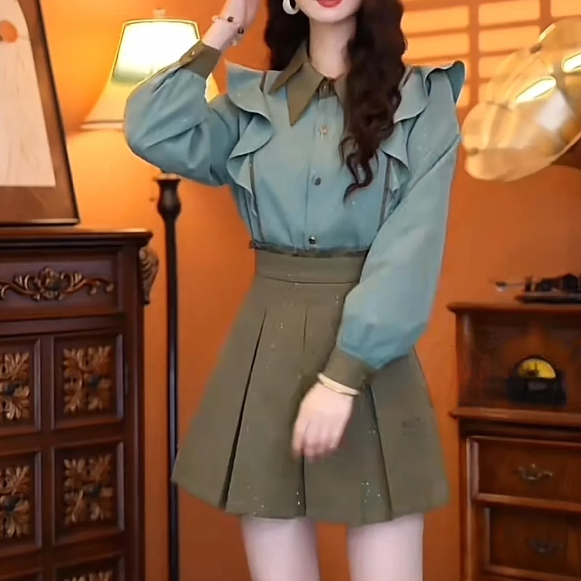 Damen Long Sve irt Thiened Patchwork Farbe Schlichtes Design Frühling Herbst Street Sle Loose Fit Bubble Sve Polyester