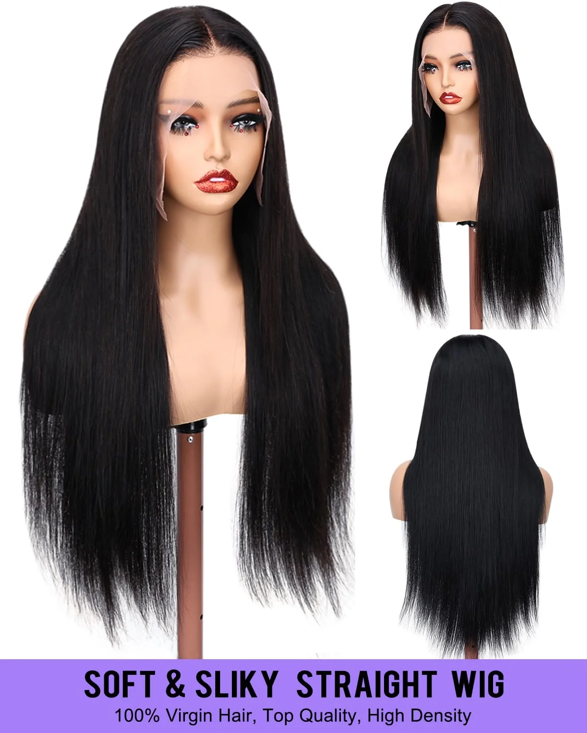 HD Lace Front Wigs Human Hair Pre Plucked 250% Density 5x5 Straight Human Hair Wigs For Women Transparent Glueless Frontal Wig 30inch Factory Wholesale Human Hair Wigs Natural Black Color image 6